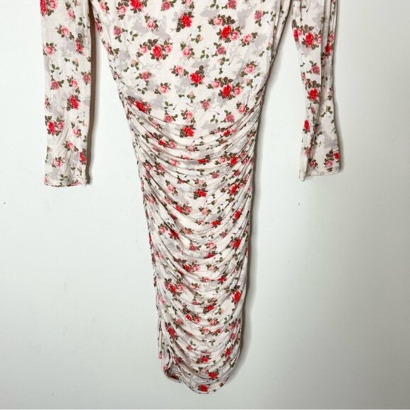 GUESS Mini Dress Floral Print Ruched side Bodycon long sleeve Size XS - Picture 7 of 16